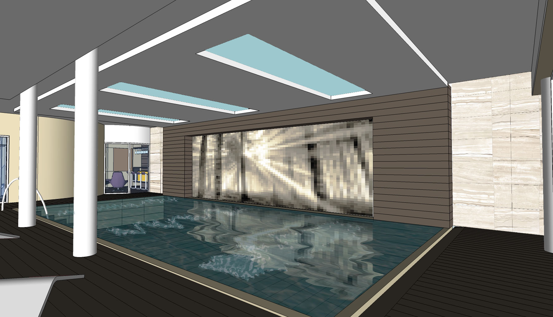 Residential Fitout_5star Villa Surrey-pool view feature wall FOREST